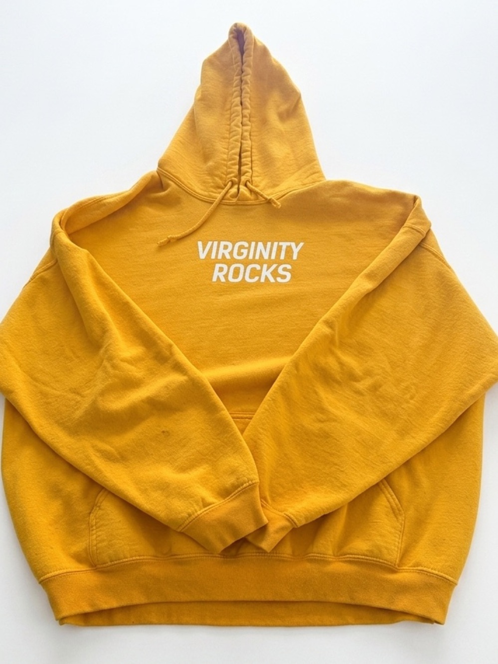 Yellow Graphic Hoodie Sweatshirt - "Virginity Rocks"